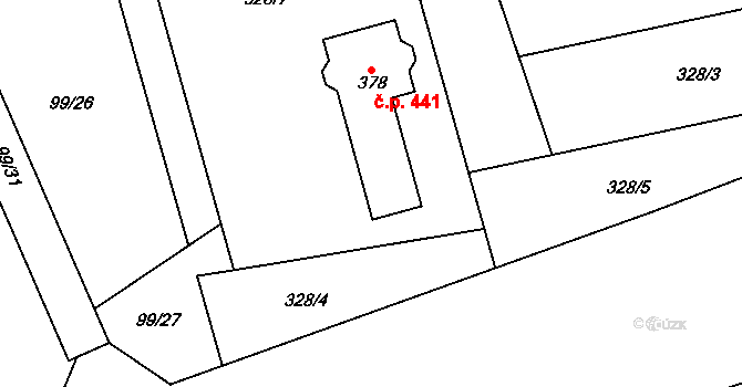 Lubina 441, Kopřivnice na parcele st. 378 v KÚ Drnholec nad Lubinou, Katastrální mapa