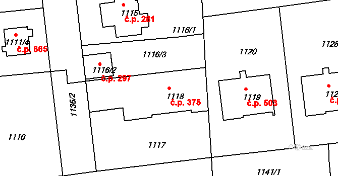 Týnec nad Labem 375 na parcele st. 1118 v KÚ Týnec nad Labem, Katastrální mapa