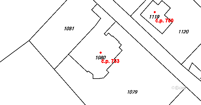 Šluknov 753 na parcele st. 1080 v KÚ Šluknov, Katastrální mapa