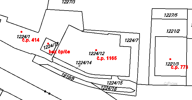 Podolí 1165, Praha na parcele st. 1224/12 v KÚ Podolí, Katastrální mapa