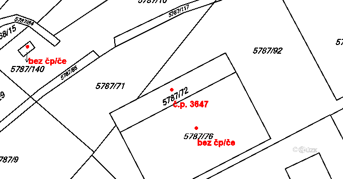 Mělník 3647 na parcele st. 5787/72 v KÚ Mělník, Katastrální mapa