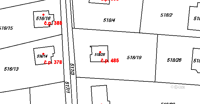 Řepiště 485 na parcele st. 518/28 v KÚ Řepiště, Katastrální mapa