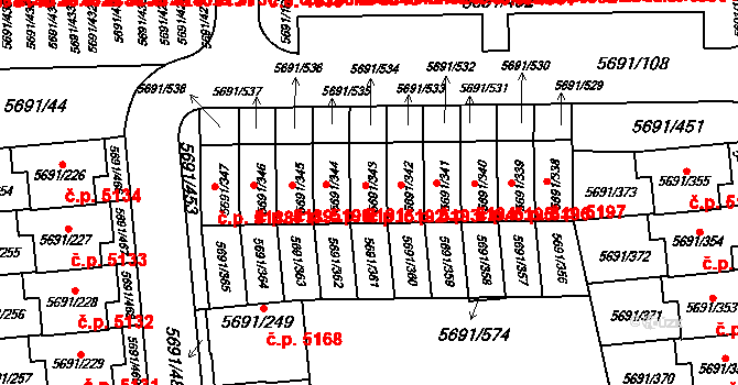 Jihlava 5192 na parcele st. 5691/343 v KÚ Jihlava, Katastrální mapa