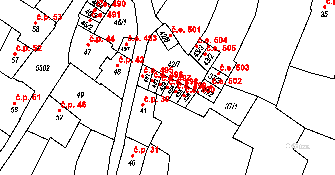 Znojmo 498 na parcele st. 42/4 v KÚ Znojmo-město, Katastrální mapa