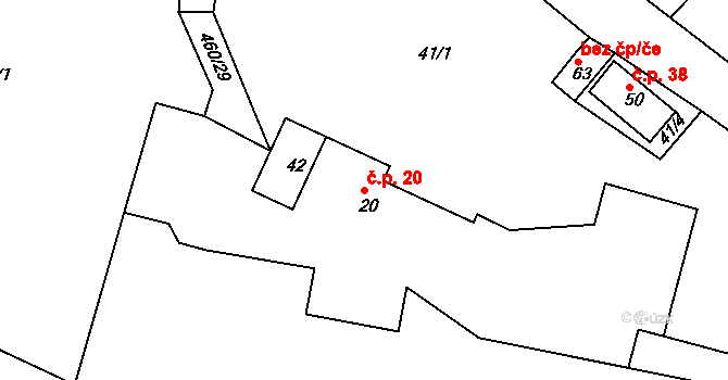 Radonín 20 na parcele st. 20 v KÚ Radonín, Katastrální mapa