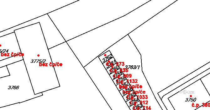 Chomutov 973 na parcele st. 3762 v KÚ Chomutov I, Katastrální mapa