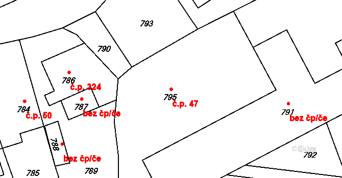 Lichnov 47 na parcele st. 795 v KÚ Lichnov u Bruntálu, Katastrální mapa