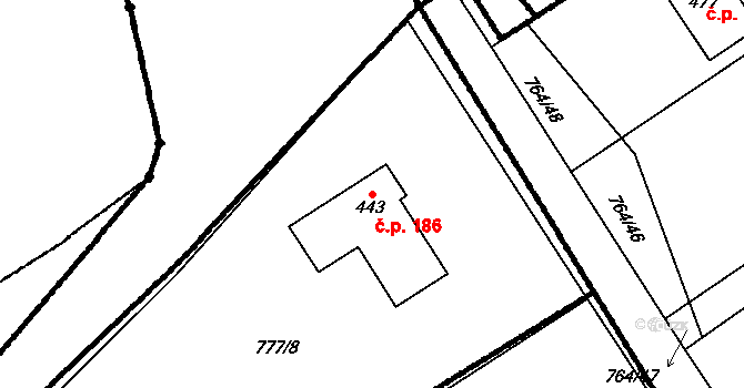 Vlčková 186 na parcele st. 443 v KÚ Vlčková, Katastrální mapa