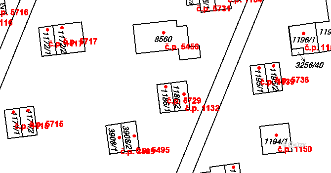 Zlín 5729 na parcele st. 1186/1 v KÚ Zlín, Katastrální mapa