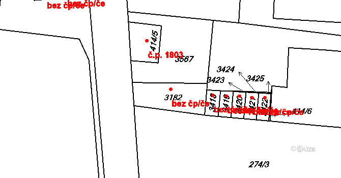 Otrokovice 43160212 na parcele st. 3182 v KÚ Otrokovice, Katastrální mapa