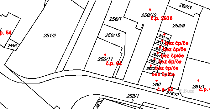 Předměstí 64, Opava na parcele st. 256/11 v KÚ Opava-Předměstí, Katastrální mapa