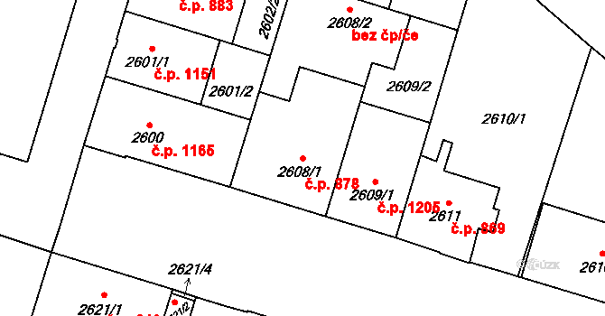 Předměstí 878, Opava na parcele st. 2608/1 v KÚ Opava-Předměstí, Katastrální mapa