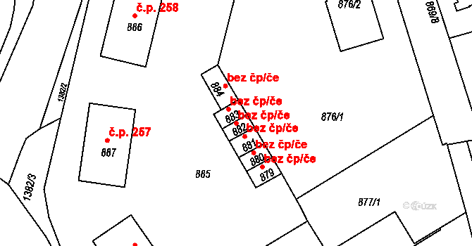 Divišov 45405212 na parcele st. 882 v KÚ Divišov u Benešova, Katastrální mapa