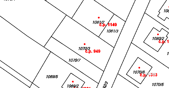 Hlučín 949 na parcele st. 1070/3 v KÚ Hlučín, Katastrální mapa