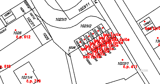 Brno 48877212 na parcele st. 1023/9 v KÚ Obřany, Katastrální mapa