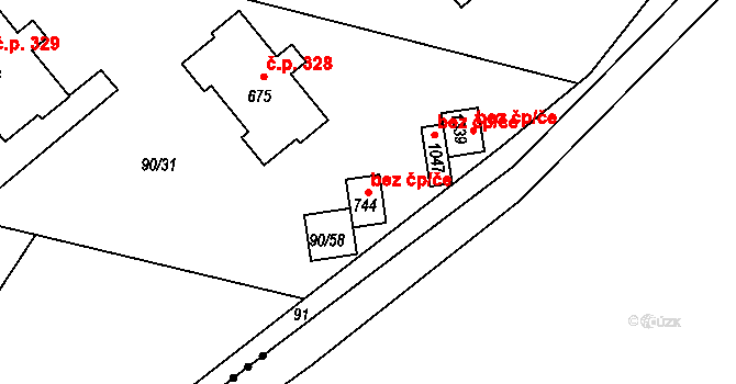 Nučice 49745212 na parcele st. 744 v KÚ Nučice u Rudné, Katastrální mapa