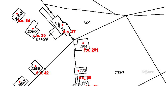 Štěnkov 201, Třebechovice pod Orebem na parcele st. 250 v KÚ Štěnkov, Katastrální mapa