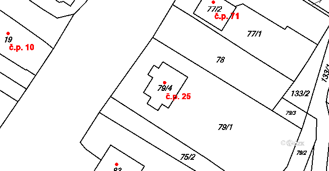 Derflice 25, Znojmo na parcele st. 79/4 v KÚ Derflice, Katastrální mapa