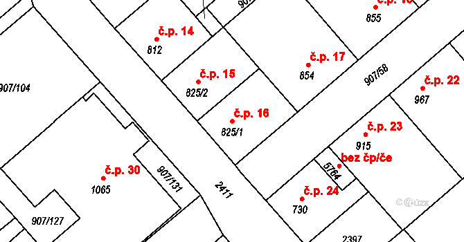 Beroun-Zavadilka 16, Beroun na parcele st. 825/1 v KÚ Beroun, Katastrální mapa