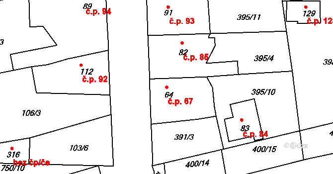 Mlékojedy 67, Neratovice na parcele st. 64 v KÚ Mlékojedy u Neratovic, Katastrální mapa