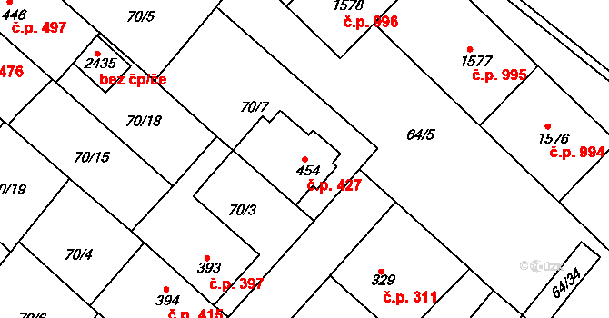 Neratovice 427 na parcele st. 454 v KÚ Neratovice, Katastrální mapa