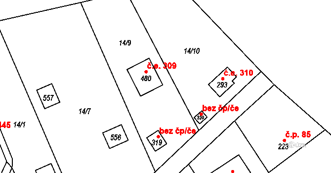 Černolice 309 na parcele st. 480 v KÚ Černolice, Katastrální mapa