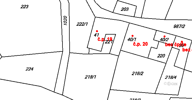 Předboř 19, Choustník na parcele st. 41 v KÚ Předboř u Choustníku, Katastrální mapa