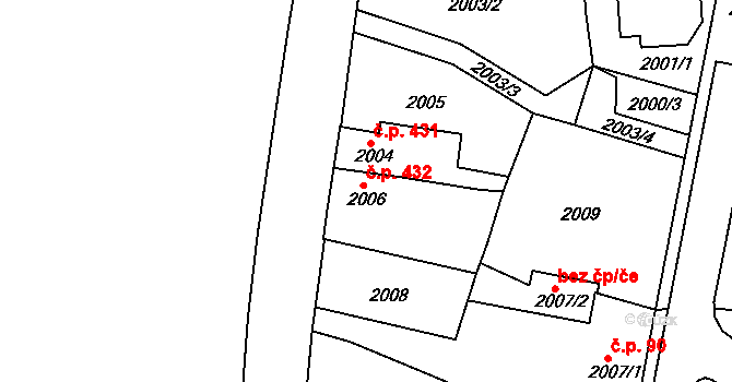 Veselí nad Lužnicí II 432, Veselí nad Lužnicí na parcele st. 2006 v KÚ Veselí nad Lužnicí, Katastrální mapa