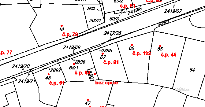 Klenčí pod Čerchovem 81 na parcele st. 67 v KÚ Klenčí pod Čerchovem, Katastrální mapa