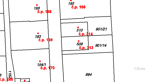 Velká Ves 313, Broumov na parcele st. 509 v KÚ Velká Ves u Broumova, Katastrální mapa