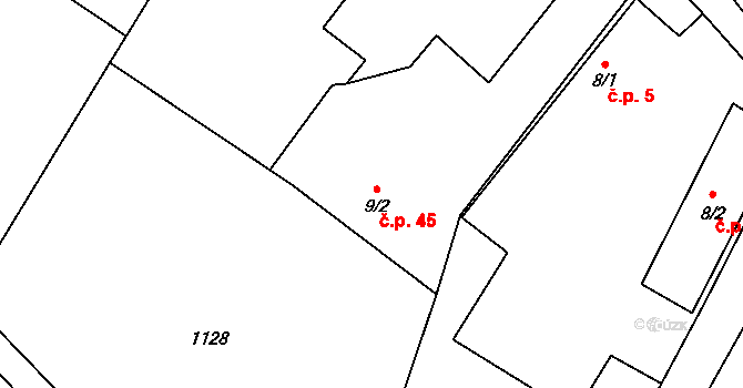 Dražkov 45, Sezemice na parcele st. 9/2 v KÚ Dražkov nad Labem, Katastrální mapa