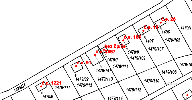 Veselí nad Moravou 78894212 na parcele st. 1479/141 v KÚ Milokošť, Katastrální mapa