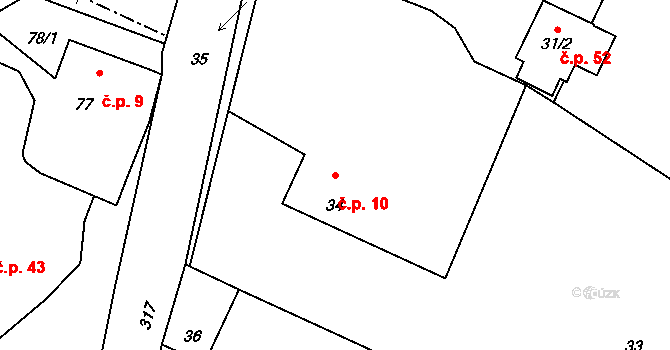 Jestřabí 10, Fulnek na parcele st. 34 v KÚ Jestřabí u Fulneku, Katastrální mapa