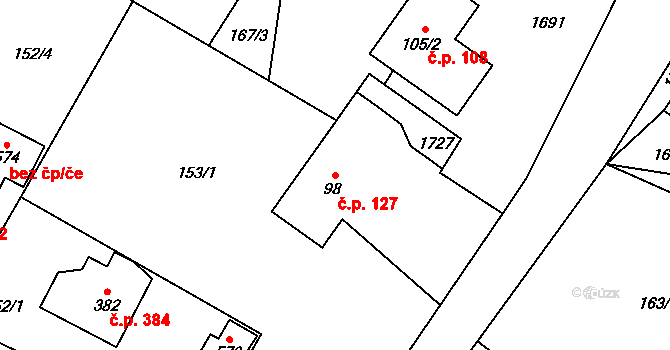 Libhošť 127 na parcele st. 98 v KÚ Libhošť, Katastrální mapa