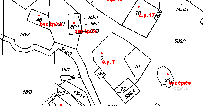 Žárovná 7 na parcele st. 9 v KÚ Žárovná, Katastrální mapa