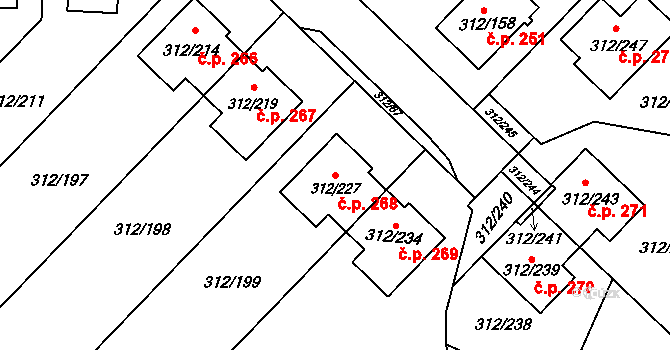 Benice 268, Praha na parcele st. 312/227 v KÚ Benice, Katastrální mapa