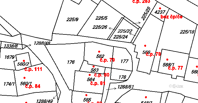Plešivec 79, Český Krumlov na parcele st. 562 v KÚ Český Krumlov, Katastrální mapa