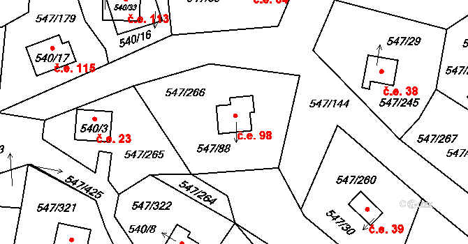 Kovářov 98, Frymburk na parcele st. 547/88 v KÚ Frymburk, Katastrální mapa