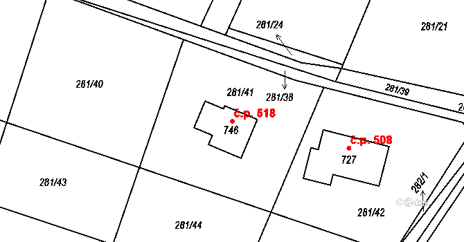 Horní Datyně 518, Vratimov na parcele st. 746 v KÚ Horní Datyně, Katastrální mapa