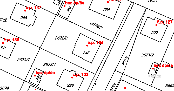 Kozojedy 134 na parcele st. 246 v KÚ Kozojedy u Kralovic, Katastrální mapa