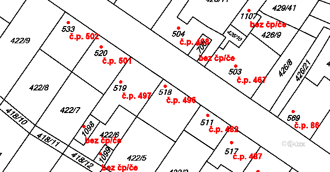 Kryry 496 na parcele st. 518 v KÚ Kryry, Katastrální mapa