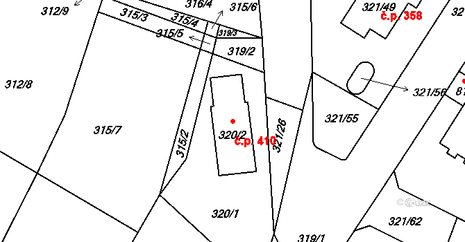 Kačice 410 na parcele st. 320/2 v KÚ Kačice, Katastrální mapa