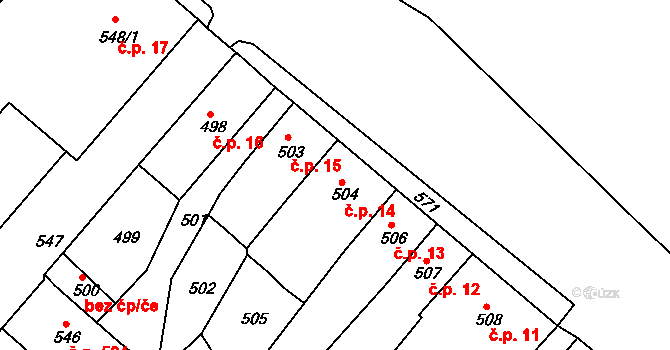 Chabařovice 14 na parcele st. 504 v KÚ Chabařovice, Katastrální mapa