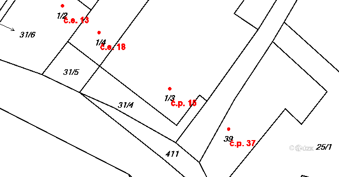 Chynín 15, Čížkov na parcele st. 1/3 v KÚ Chynín, Katastrální mapa