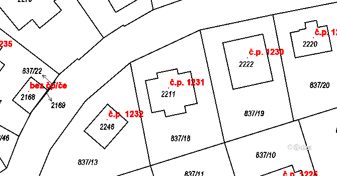 Světlá nad Sázavou 1231 na parcele st. 2211 v KÚ Světlá nad Sázavou, Katastrální mapa