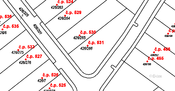 Lhota 531, Plzeň na parcele st. 426/266 v KÚ Lhota u Dobřan, Katastrální mapa