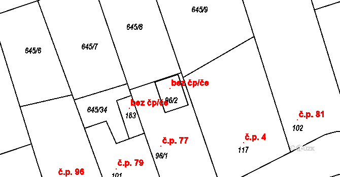 Hořešovice 99225212 na parcele st. 96/2 v KÚ Hořešovice, Katastrální mapa