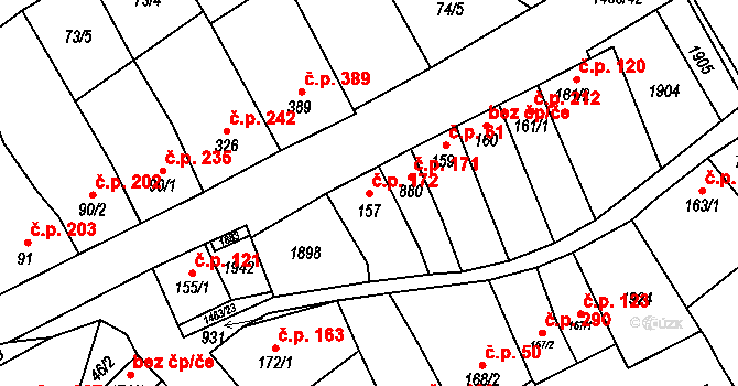 Kvasice 172 na parcele st. 157 v KÚ Kvasice, Katastrální mapa