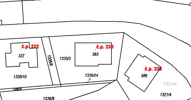 Kunovice 235 na parcele st. 363 v KÚ Kunovice, Katastrální mapa
