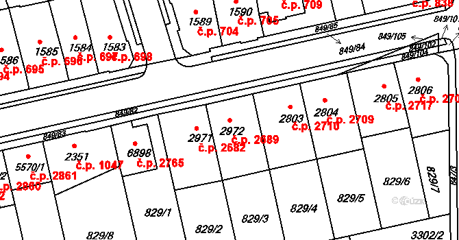 Kroměříž 2689 na parcele st. 2972 v KÚ Kroměříž, Katastrální mapa